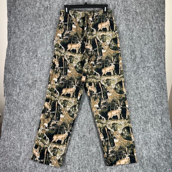 Saddlebred Pants Mens Small Green Flannel Sleepwear Pajama Deer Buck‎ Hunting - Picture 1 of 6
